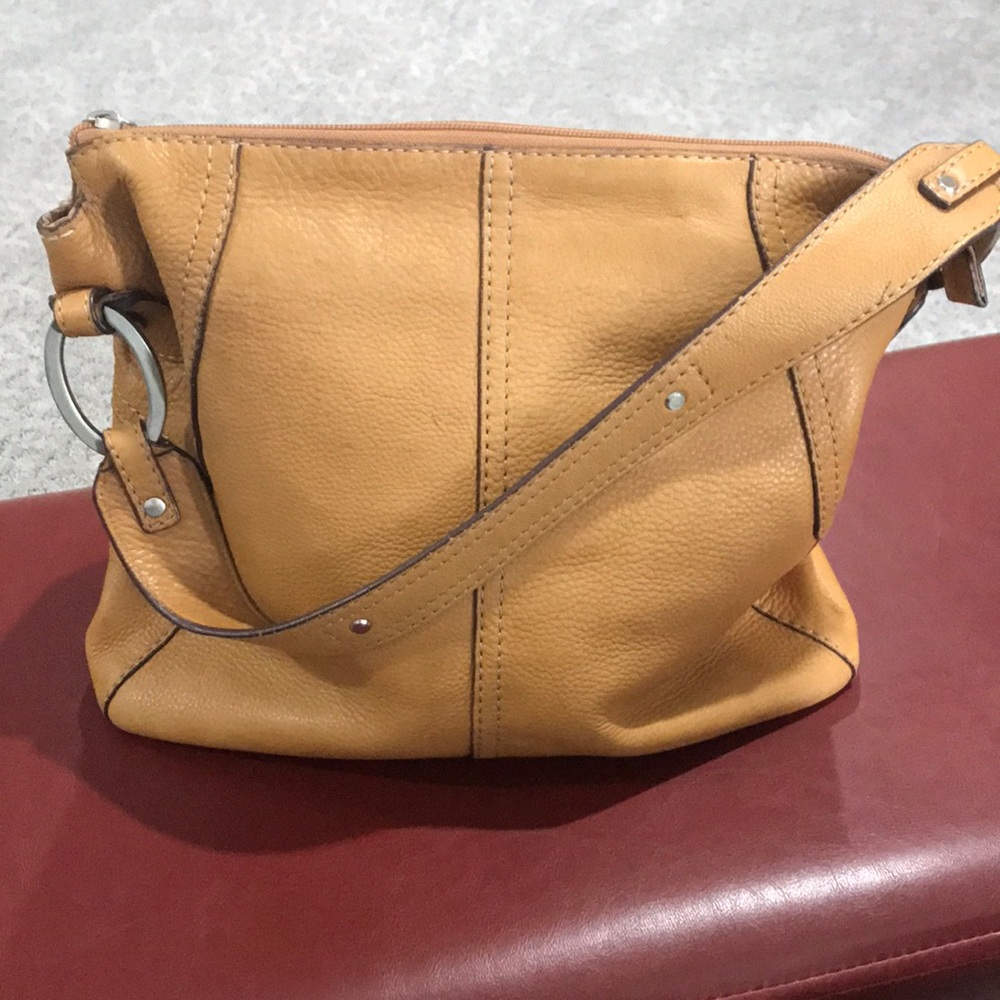 Fossil Mustard Yellow Heavy Pebbled Leather Shoulder Bag